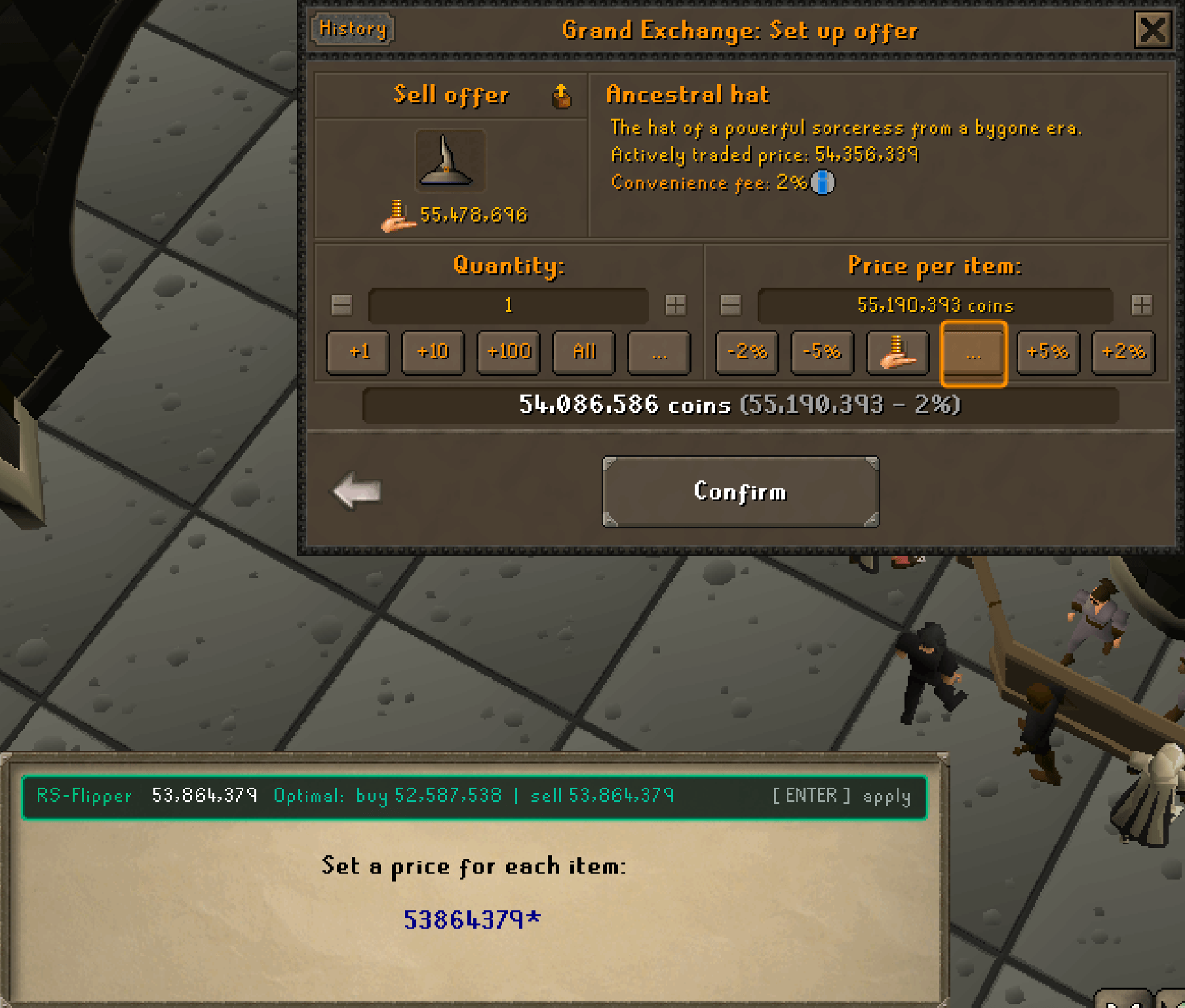 GE offer setup with RS-Flipper suggesting the optimal price in the input field